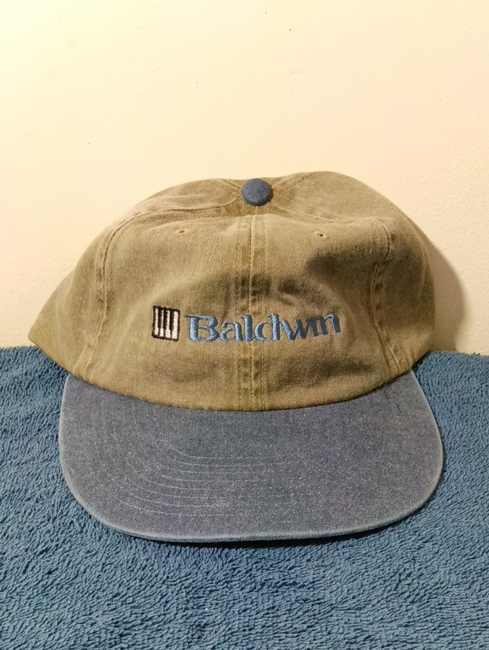 Vintage Baldwin Two-Tone Cotton Cap - Olive Crown & Blue Brim